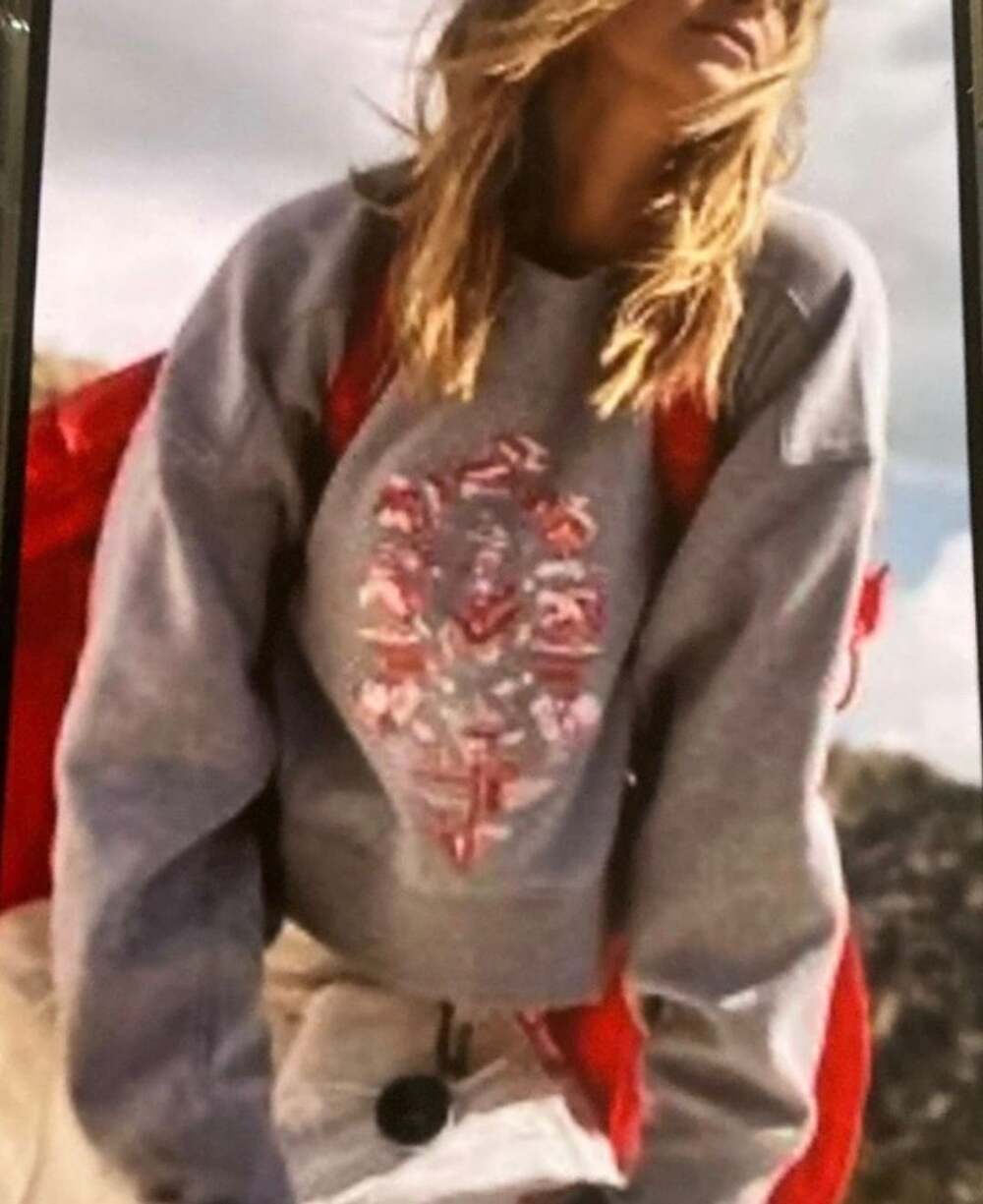 Free People Movement Grey Printed Oversized Sweatshirt